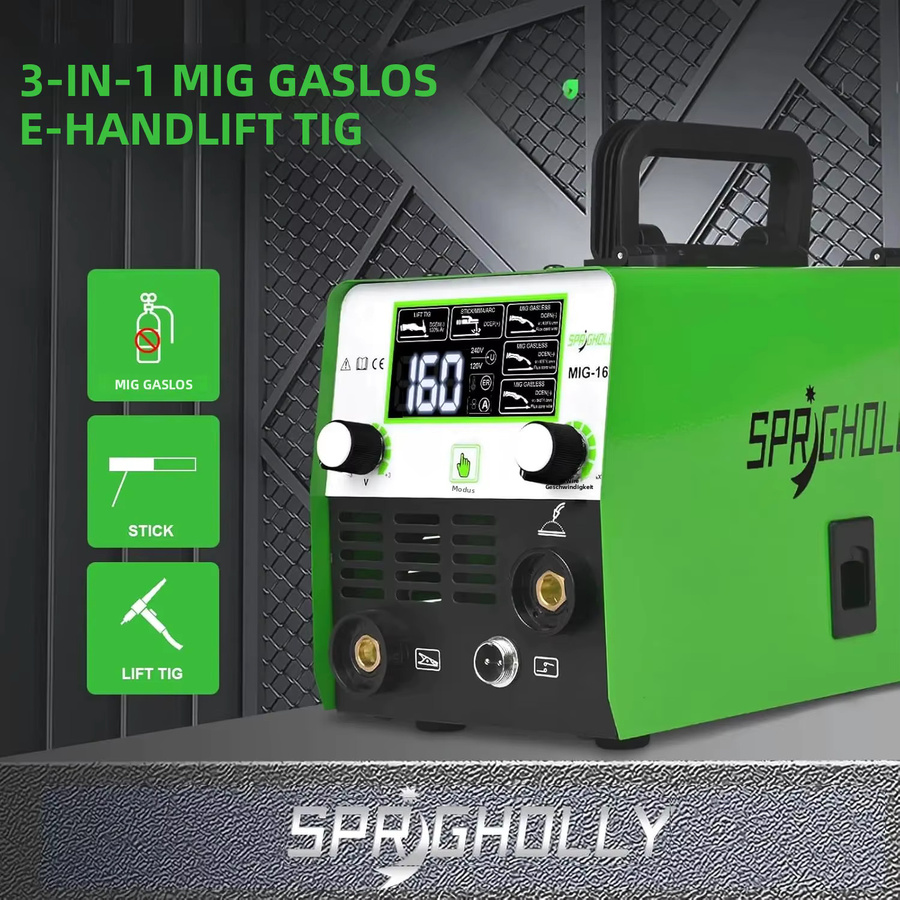 SPRIGHOLLY 3-in-1 Multiprozess MIG-Schweißgerät 160 Ampere, 230V, Gaslos MIG, Lift-TIG und Elektrodenschweißen mit LED-Anzeige, Upgrade Spr-Mig160 - Bild 2