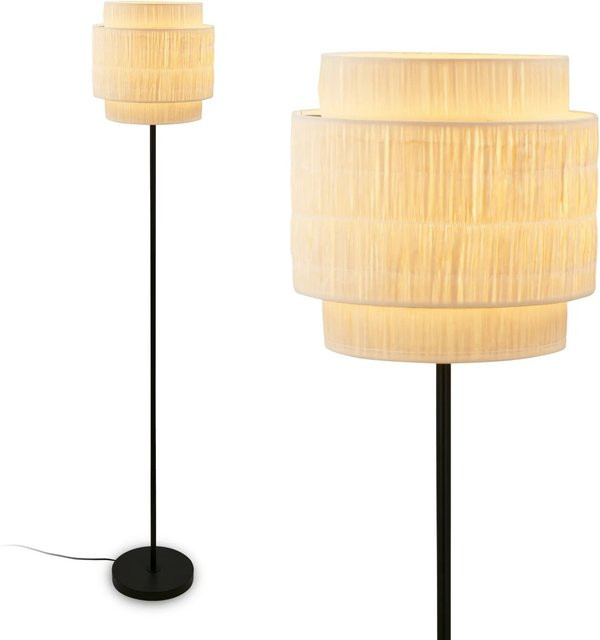 Briloner Stehleuchte Swing im Boho-Stil mit Bastschirm, Farbe Natur/Schwarz, E27 Fassung, Höhe: 165 cm - Bild 1