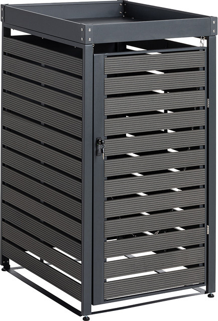 WPC-Mülltonnenverkleidung mit Pflanzdach aus verzinktem Stahl in Anthrazit, H x B x T: 124 x 68 x 80 cm - Bild 1