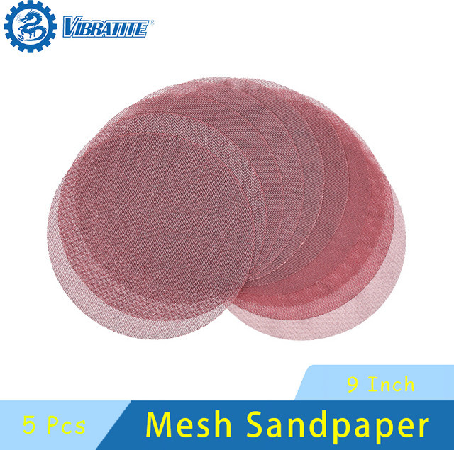 Vibratite 9-Zoll Mesh-Schleifpapier Set mit Klettverschluss, 5 Stück, staubfrei, Körnung 80 bis 800, ideal für Holz und Stein - Bild 1