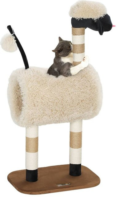 PawHut Kratzbaum im Schaf-Design mit Tunnel und Spielball, Hellbraun, B/H/T: 34 x 98 x 48 cm - Bild 1
