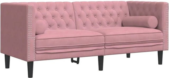 vidaXL Chesterfield-Sofa 2-Sitzer aus Samt in Rosa mit Nackenrollen und Massivholzrahmen, B/T/H: 174,0 x 74,5 x 70,5 cm - Bild 1