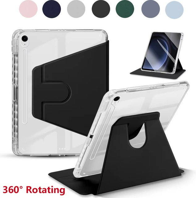 Transparente 360 Grad drehbare Acryl-Hülle für Samsung Galaxy Tab A9 A11 S9 S10 FE Plus S11 mit Stifthalter und Stoßfestem Smart-Stand in Purple - Bild 1