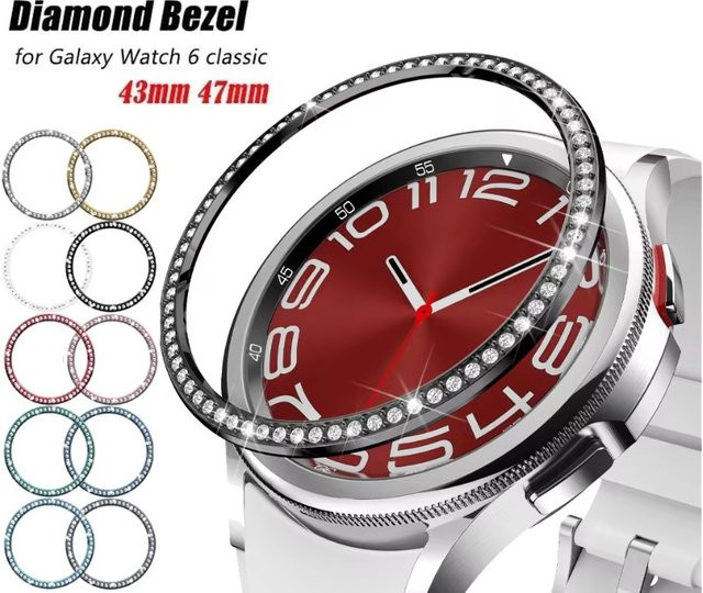 FancyWrist Ring Bezel für Samsung Galaxy Watch 6 Classic, Edelstahl, Diamant, Silber, Unisex - Bild 1