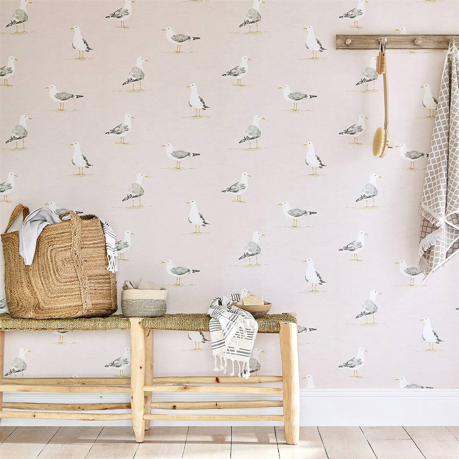 Sanderson Tapete Shore Birds in Blush Pink mit Tiermotiv und maritimen Elementen als Vliesrollenbahn - Bild 1
