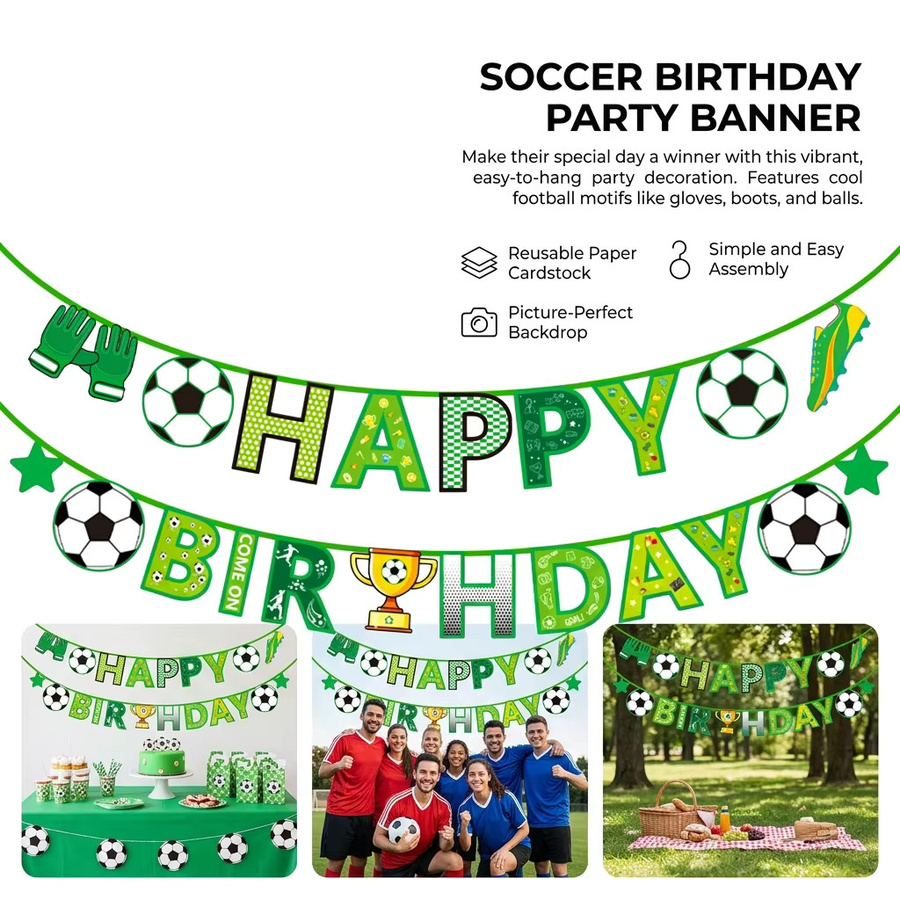 DKSHETOY Fußball Party-Dekoration Set mit Banner und spiralförmigen Karten aus Papier - Bild 3