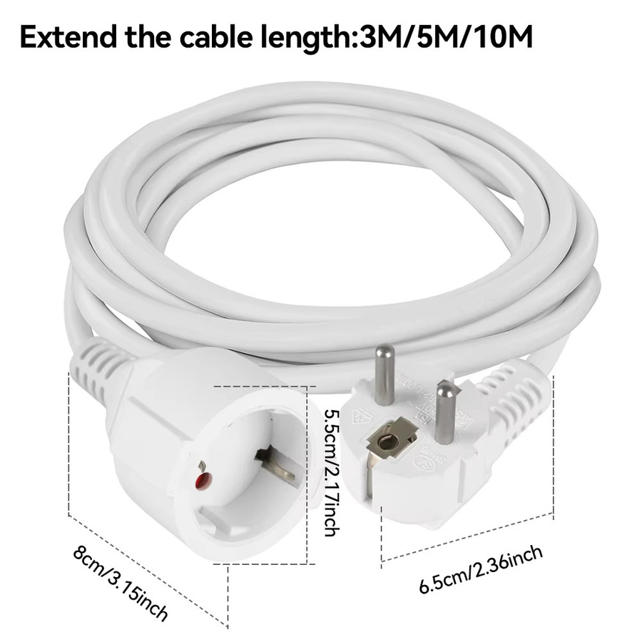 CILIA Stromverlängerungskabel mit flachem Kopf und Schutzkontakt, EU-Stecker 16A/250V, 1,0mm², 3680W, in Schwarz oder Weiß - Bild 2