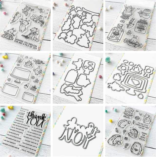 Transparente Stempel und Stanzformen mit fallenden Blättern und Dankesnotiz für Scrapbooking, Basteln und Kartenherstellung - Bild 1