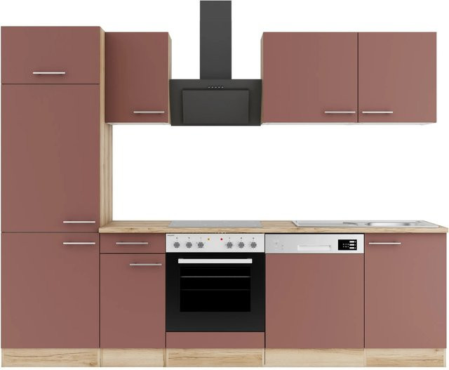 OPTIFIT Bari407 Küchenzeile in Rostrot mit modernem Design und integrierten Schubladen, Breite: 270 cm - Bild 1