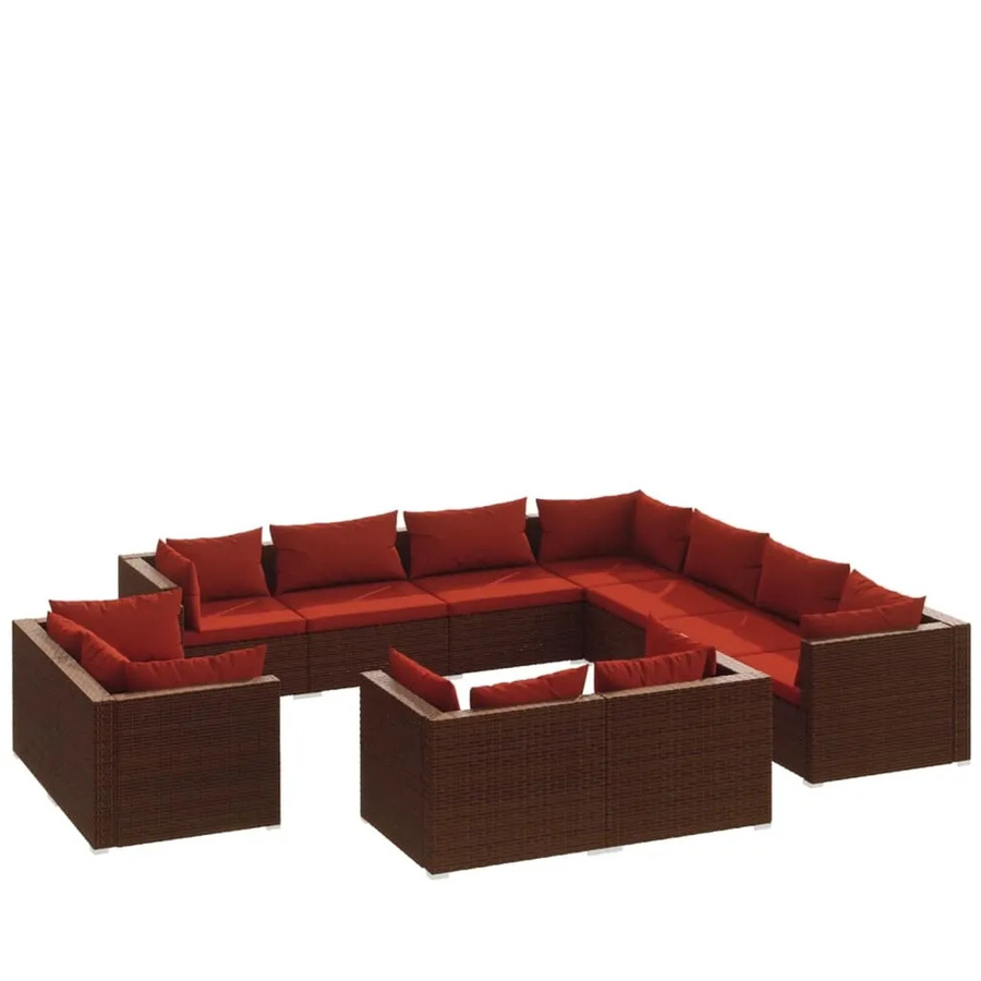 vidaXL 11-teiliges Garten-Lounge-Set aus braunem Poly-Rattan mit Kissen - Bild 2