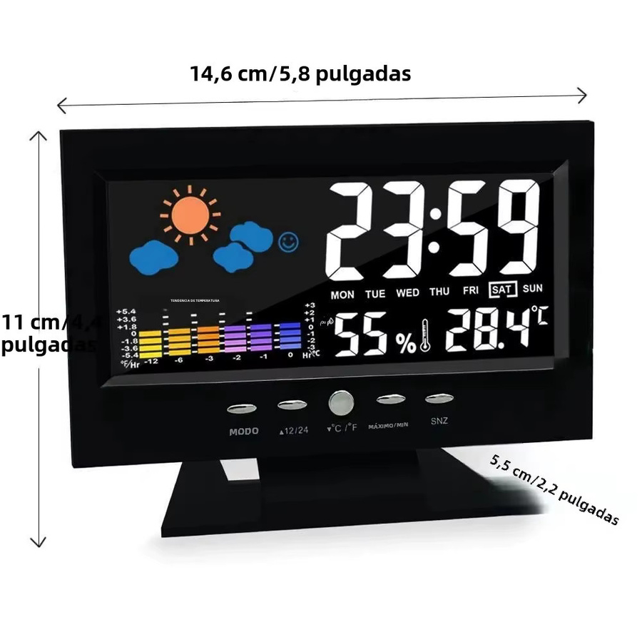 NOCCLILI Digitale Wetterstation in Schwarz mit Temperatur- und Feuchtigkeitsmesser, Uhr, Thermometer, Hygrometer, Kalender und Temperaturtrend-Alarm - Bild 3