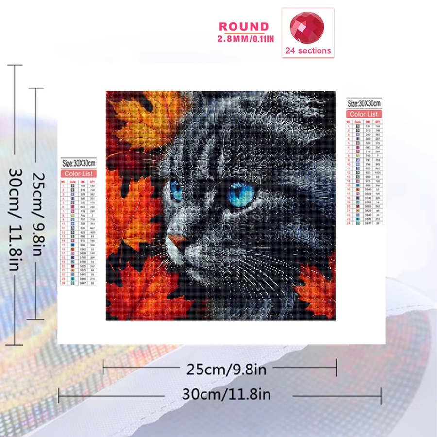 EverShine DIY Diamantmalerei Katzenbild mit Ahornblatt als Mosaik-Set in Multicolour, B/B/H: 20 x 20 x 20 cm - Bild 2