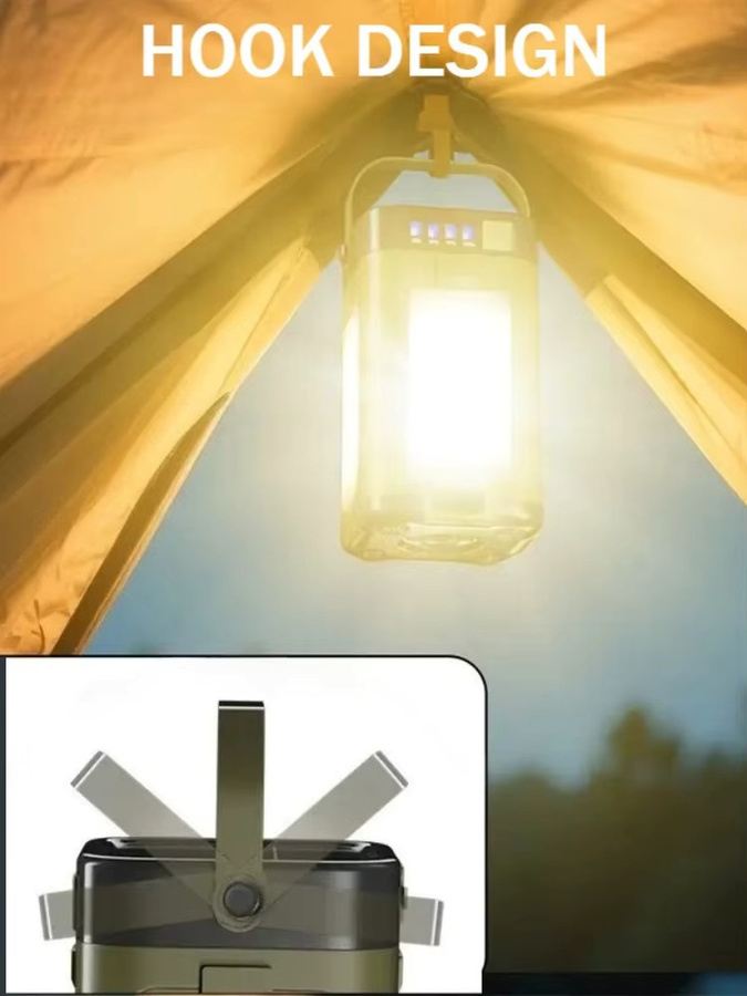 XIWANGFIRE Solar-LED-Leuchte mit Typ-C Akku und Powerbank-Funktion, weiße tragbare Campinglampe mit Haken für Outdoor, Wandern und Angeln - Bild 7