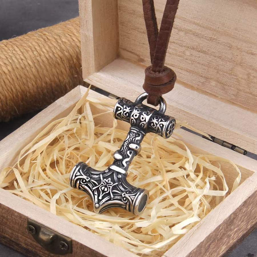 Vikings Jewelry Anhänger-Set, Thor-Hammer, Titanstahl, Silber, Herren - Bild 4