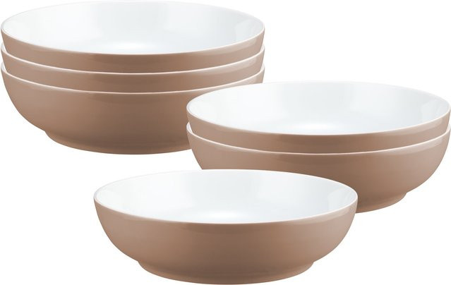 Seltmann Weiden Liberty Pure Colors Salad Bowls aus Porzellan, Beige, 6er Set, Durchmesser: 25 cm - Bild 1