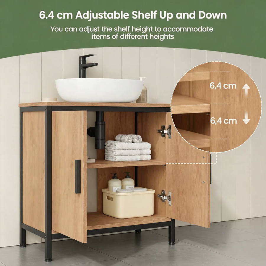 Eugad Waschtischunterschrank Badezimmerschrank aus Holz mit höhenverstellbarem Trennfach, Weiß/Eiche, B/T/H: 60 x 60 x 30 cm - Bild 3