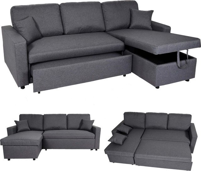MCW Ecksofa in L-Form mit Bettkasten und Schlaffunktion, Farbe Grau, Breite: 228 cm - Bild 1