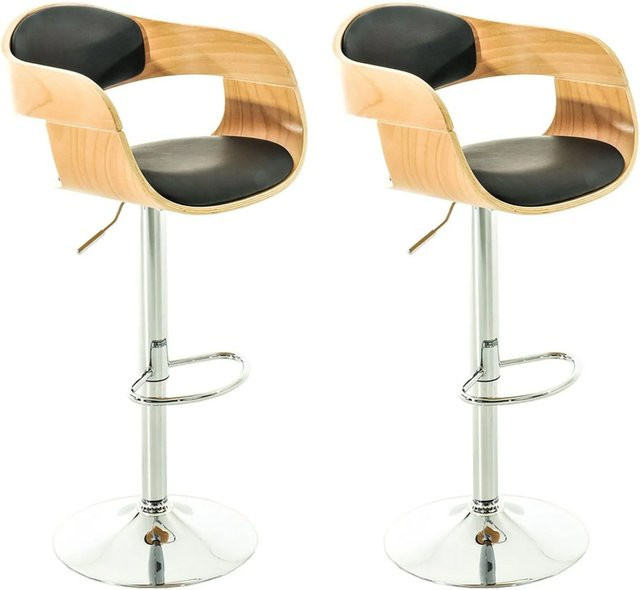 DELUKE 2er Set Barhocker NADAN Barstühle aus Kunstleder in Natura/Schwarz, höhenverstellbar, drehbar mit Lehne, B/T/H: 50 x 48 x 88 cm - Bild 1
