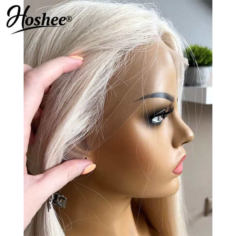 HOSHEE Perücke, platinblond, brasilianisches Remy-Echthaar, gerade, Spitzenfront, Damen - Bild 2