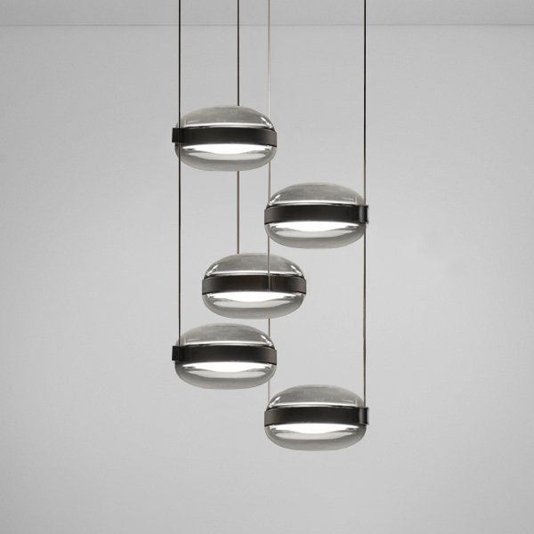 B.Lux Beaded S5 LED-Pendelleuchte aus Glas und Aluminium in Schwarz und Rauchglas, dimmbar und höhenverstellbar - Bild 1