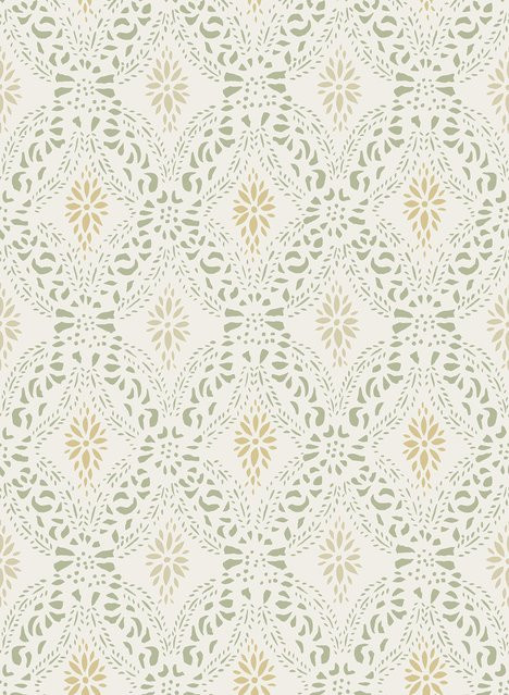 Boråstapeter Wallpaper Kvarnholmen 8056 Vlies Tapete mit Ornamenten in Grün/Hellgrün im schwedischen Landhausstil - Bild 1