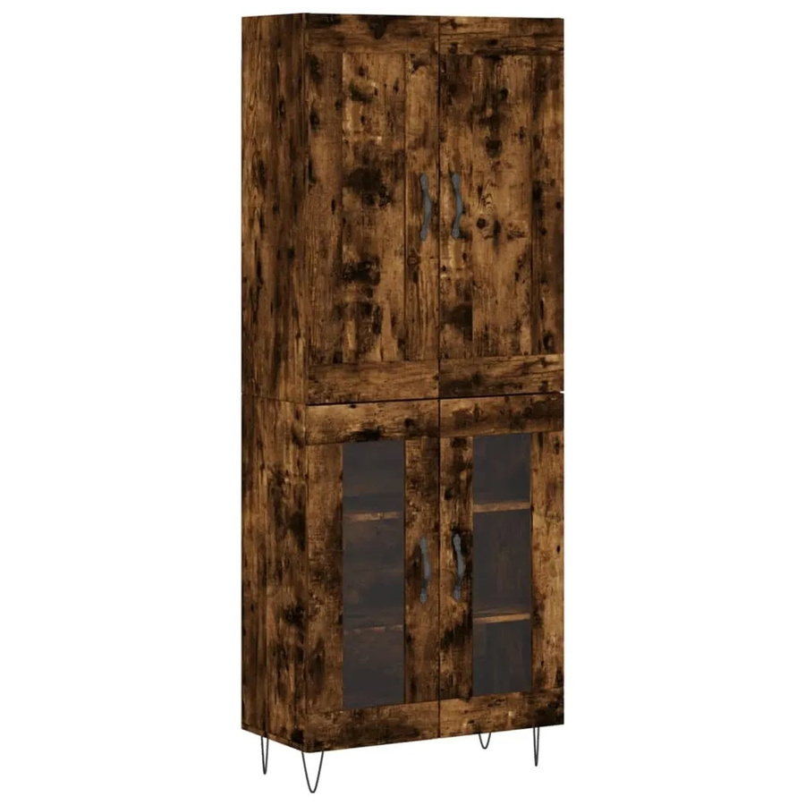 vidaXL Highboard Räuchereiche in Braun mit Glastüren und Regalfächern, B/T/H: 69,5 x 34 x 180 cm - Bild 2