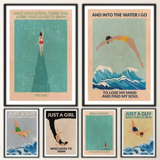 Open Water Art Vintage Poster Schwimmen Sport Wanddeko Wanda Portrait - Bild 1