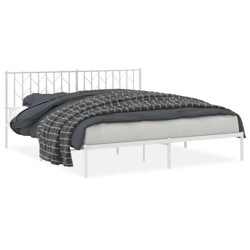 Vidaxl Metall-Bettgestell mit Kopfteil in Weiß, B/T/H: 183 x 213 cm - Bild 2