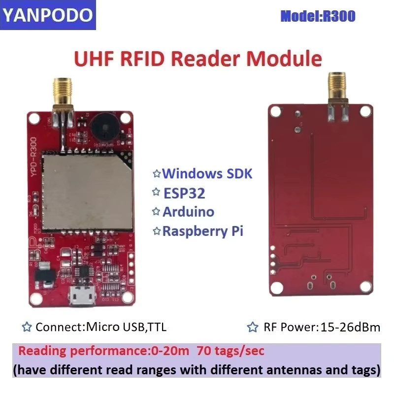 ultrarfid R300 UHF-RFID-Lesemodul mit 0-9 dBi Langstreckenantenne für ESP32, Raspberry Pi und Arduino via TTL UART in Rot - Bild 4
