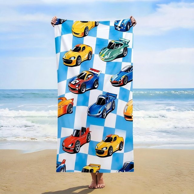 JMG Household Supplies Strandtuch mit buntem Spielzeugauto-Motiv, weich und super saugfähig, B/B: 70 x 140 cm, Mehrfarbig - Bild 1