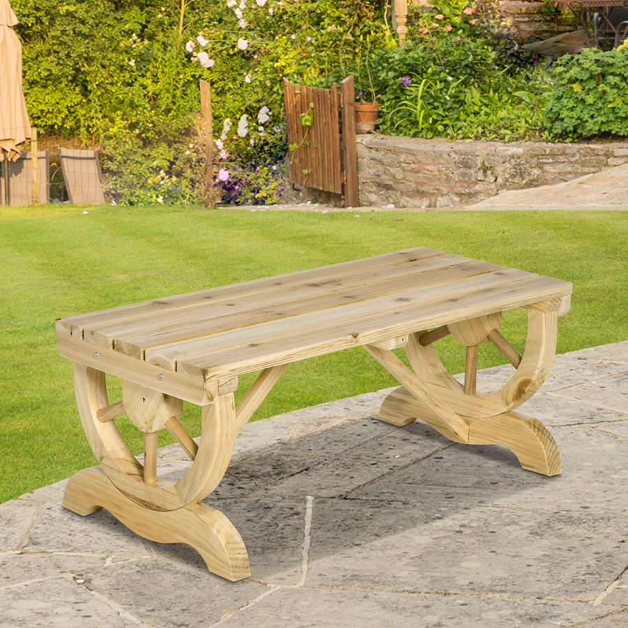 Outsunny Gartenbank aus Fichtenholz in Natur Braun, wetterfeste rustikale Sitzbank für Garten und Terrasse, B/T/H: 98 x 50 x 39,5 cm - Bild 2