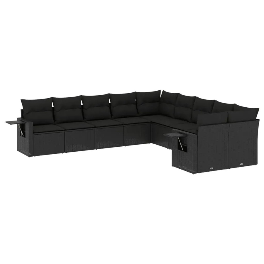 vidaXL 10-tlg. Garten-Sofagarnitur aus Polyrattan in Schwarz mit Kissen und Metallrahmen - Bild 2
