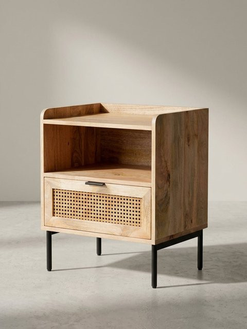 Nachttisch KADIMA DESIGN aus Mango Massivholz und Rattan mit Wiener Geflecht in Braun, B: 50 cm, T: 60 cm, H: 40 cm - Bild 1