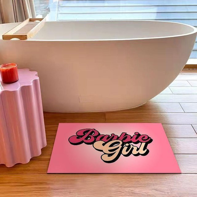 Schnelltrocknende und rutschfeste Badezimmer-WC-Toilettentürmatte aus Polyester mit Graphic-Design in Pink, B/T: 60 x 40 cm - Bild 1