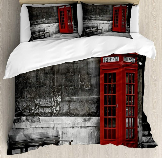 Binchi London Bettwäsche-Set mit Telefonzellen-Motiv in Multicolour, King Size, B: 200 cm x L: 230 cm - Bild 1