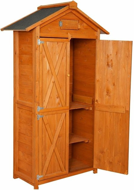 Prestige Home Living Outdoor Werkzeugschrank aus Holz in Braun mit Fenster, B/T/H: 88 x 45,5 x 168 cm - Bild 1