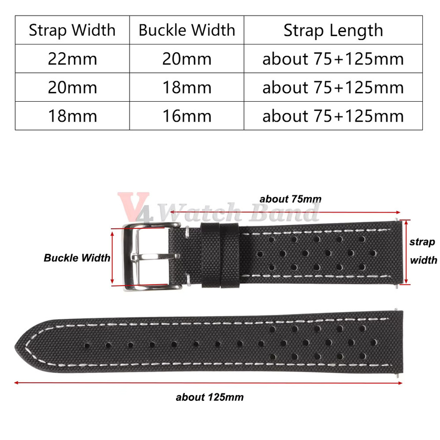 Uhrenarmband Textil, Schwarz, 18/20/22 mm, Unisex - Bild 3