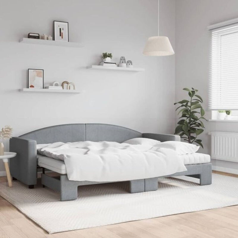 Ausziehbares Funktionsbett mit Matratze von Vidaxl in Grau aus Stoff und Metall, B/T: 200 x 80 cm - Bild 1