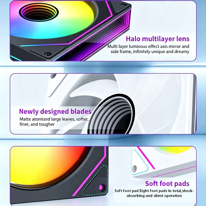 OUYUANSU Prism 7PRO H-Line Gehäusekühlventilator mit Divine Light Synchron 5V ARGB und Ultraschall-Stummschaltung in Weiß - Bild 2