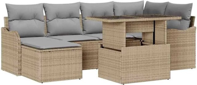 vidaXL 7-teiliges Garten-Sofa-Set aus Polyrattan in Beige mit Kissen und integriertem Stauraum - Bild 1
