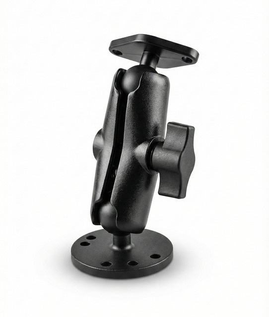 ERIKOLE Aluminium Doppelsockel Arm mit Ball Halterung und Diamant Unterstützung in Schwarz für GoPro und GPS an Motorrad, Boot oder Fahrzeugen - Bild 1