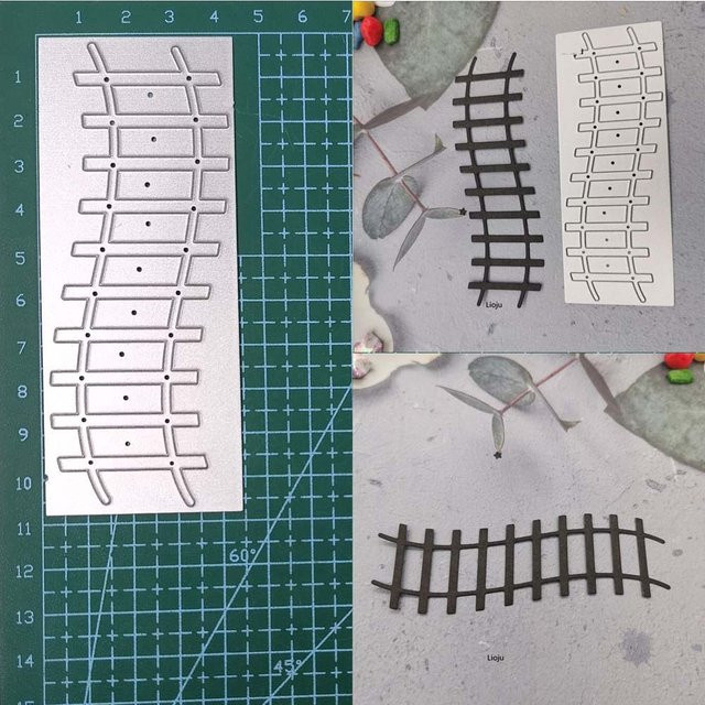 Metall-Schneidwerkzeug mit Bahngleis-Motiv für DIY Scrapbooking und Kartenherstellung in Silber/Grau - Bild 1