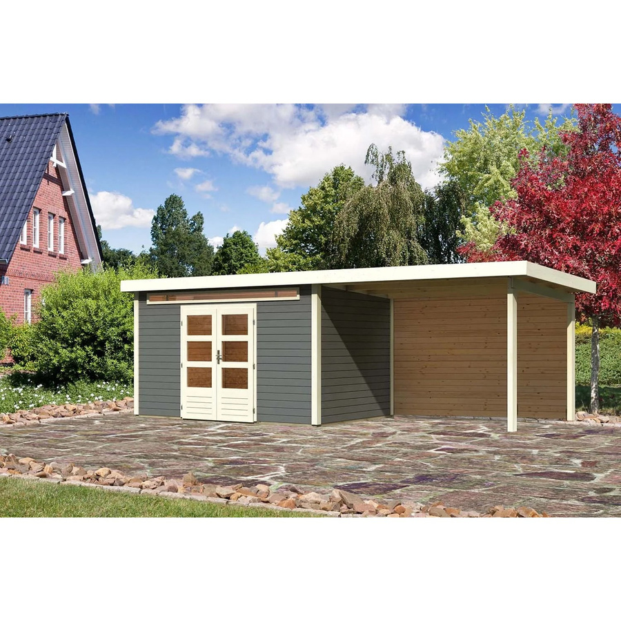 Karibu Holz-Gartenhaus Kumla 7 in Terragrau mit Pultdach und modernem Design, B: 360 cm, T: 240 cm, H: 222 cm - Bild 2