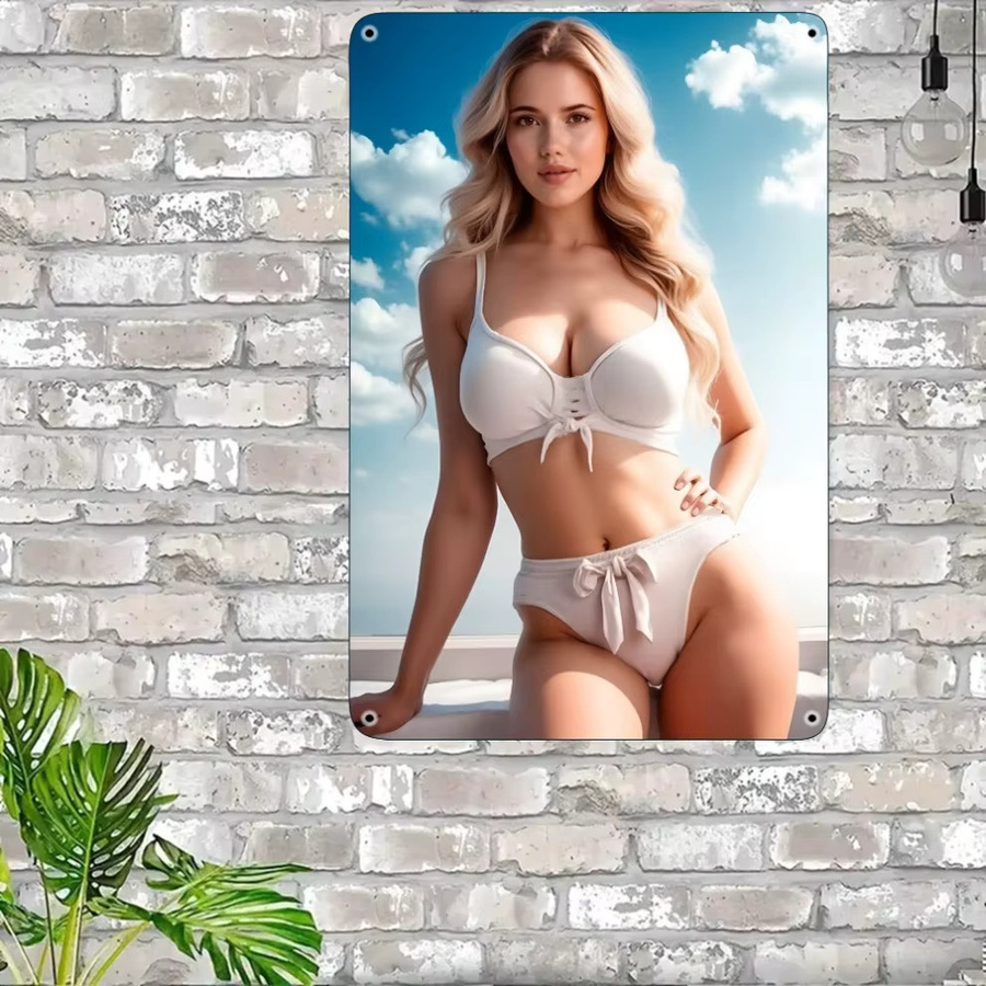 HELLOYOUNG Vintage Bikini Mädchen Metallschild aus Aluminium, Mehrfarbig, B: 20,3 cm, H: 30,5 cm - Bild 3