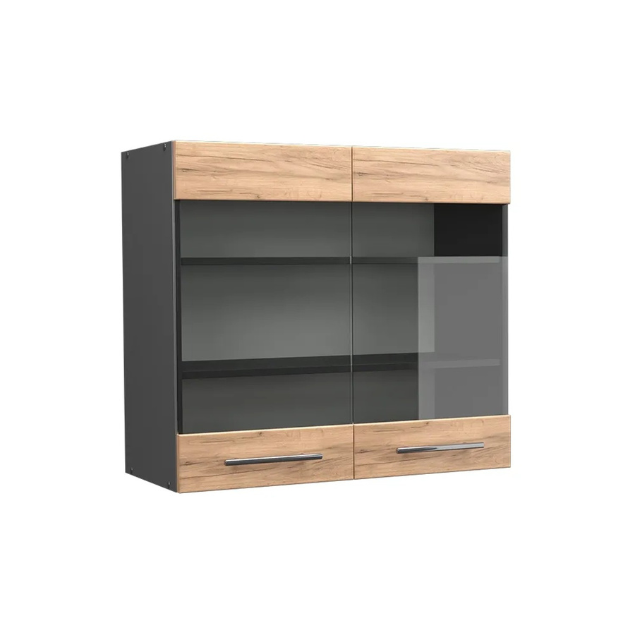 Vicco Küchen-Hängeschrank Fame-Line mit Glasschrank und Softclose-Scharnieren, Anthrazit Eiche, Breite: 80 cm - Bild 3