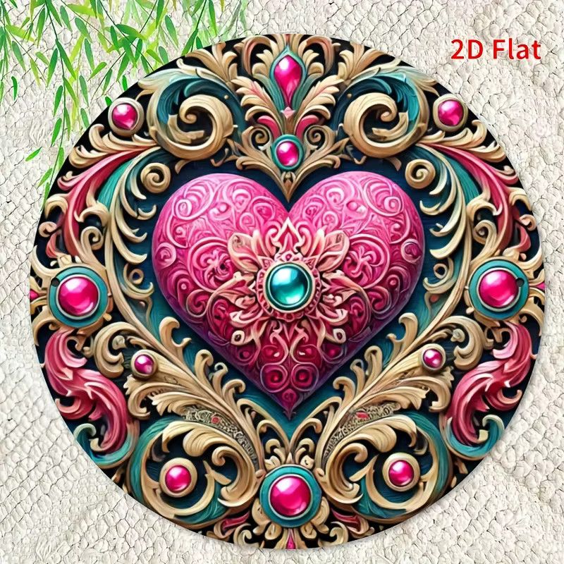 Potdemiel Metallblechschild Valentinstag Happy Valentine's Day mit Blumenkranz und Herz in Rosa, Durchmesser: 20 cm - Bild 3