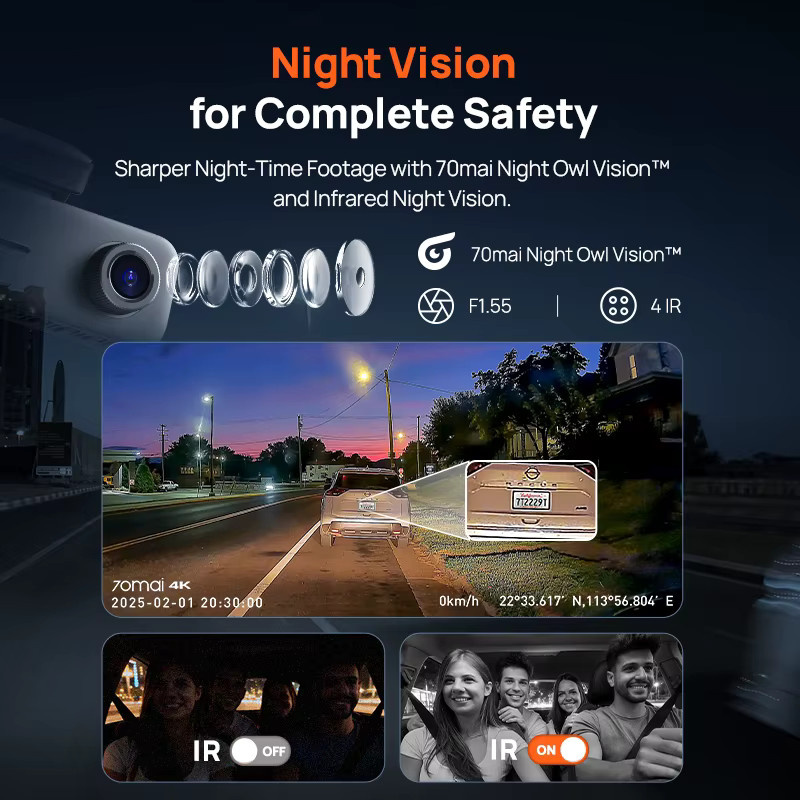 70mai Dashcam 4K T800E 3-Kanal Auto-DVR mit GPS und WLAN in Schwarz - Bild 4