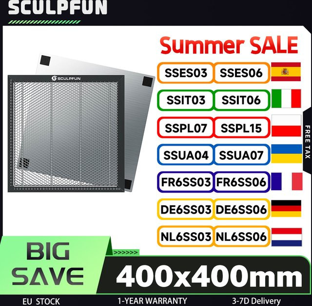 SCULPFUN Honeycomb Laser Schneidtafel aus Stahl in Silber, B/T: 40 x 40 cm - Bild 1