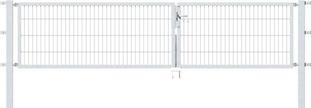 Verzinktes Metallzaun Doppeltor für Doppelstabmatten aus Stahl in Grau, Einbetonierung, Breite: 80 cm, Höhe: 350 cm - Bild 1