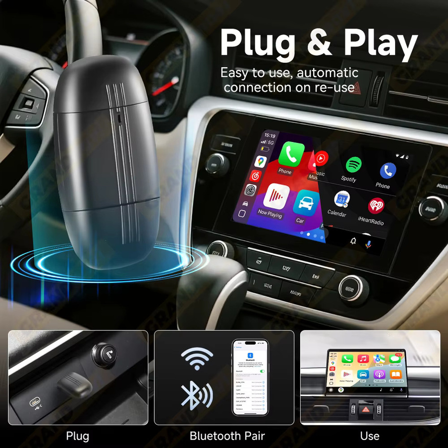 Grandnavi 2-in-1 Kabelloser CarPlay und Android Auto Adapter mit USB und USB-C Dual-Interface in Schwarz - Bild 5